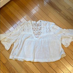 Free People Flowy Semi Sheer embroidered Blouse
